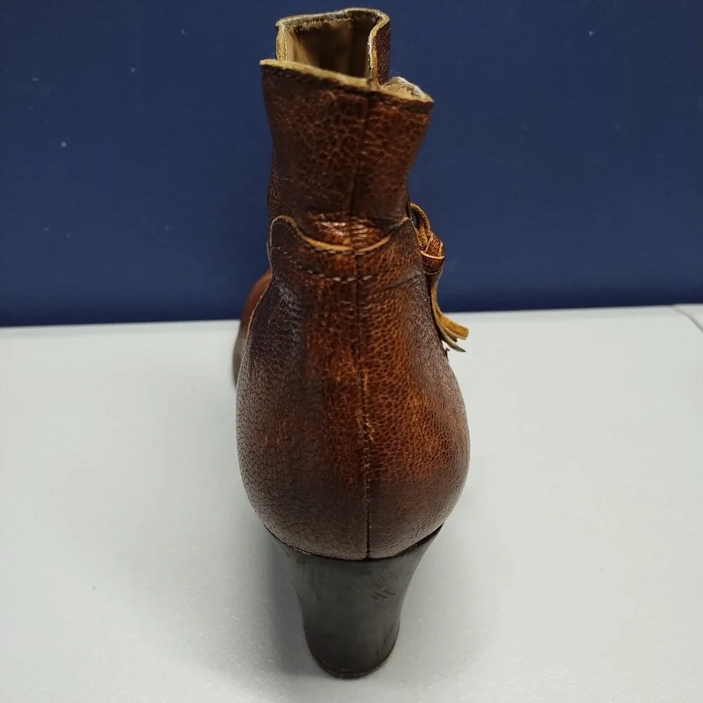 Acrobatic Ankle Boots Womens Sz‎ 7M Brown Leather Round Toe Block Heels Side Zip